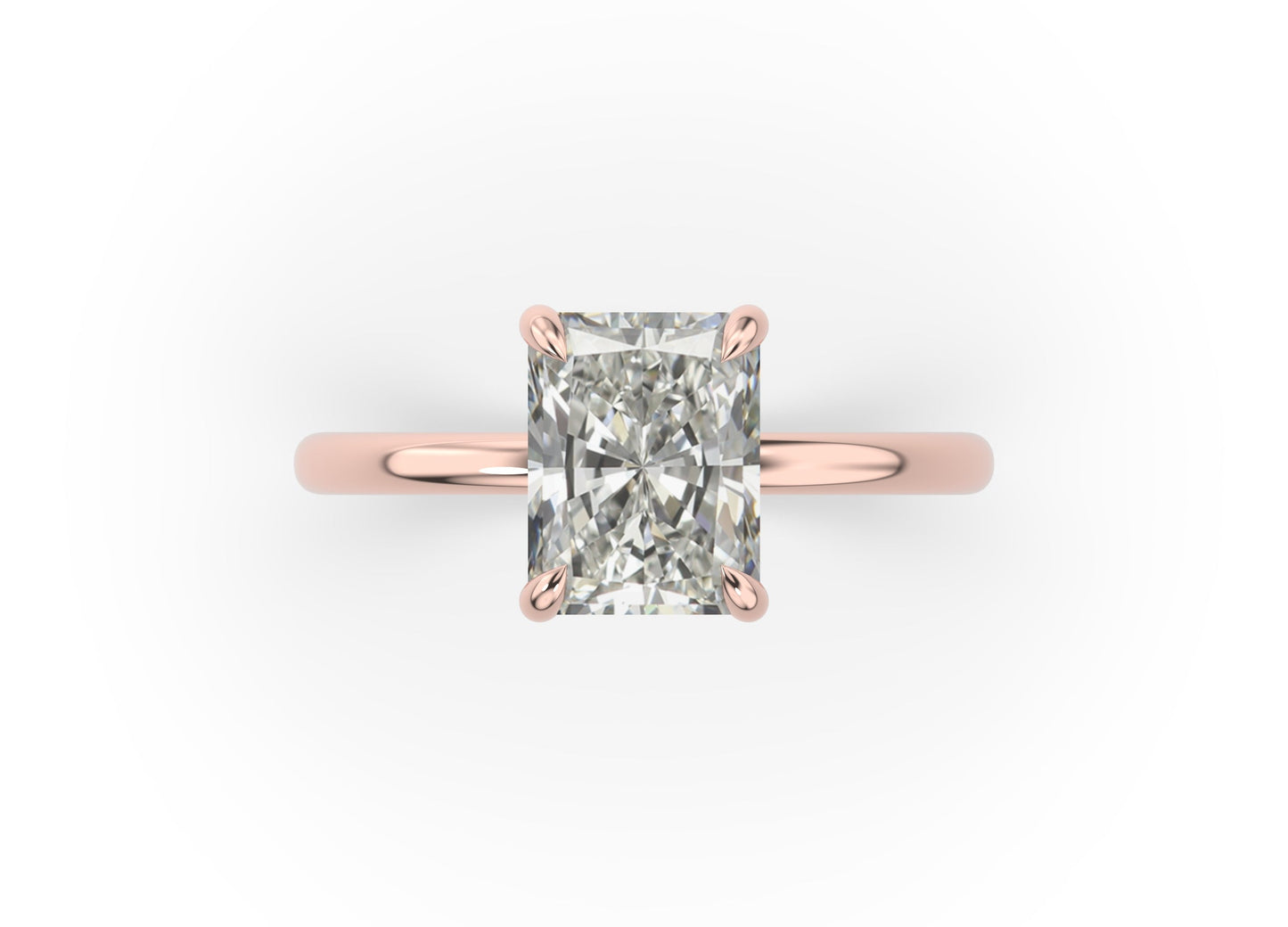 Four Claw Radiant Rose Gold Solitaire Engagement Ring