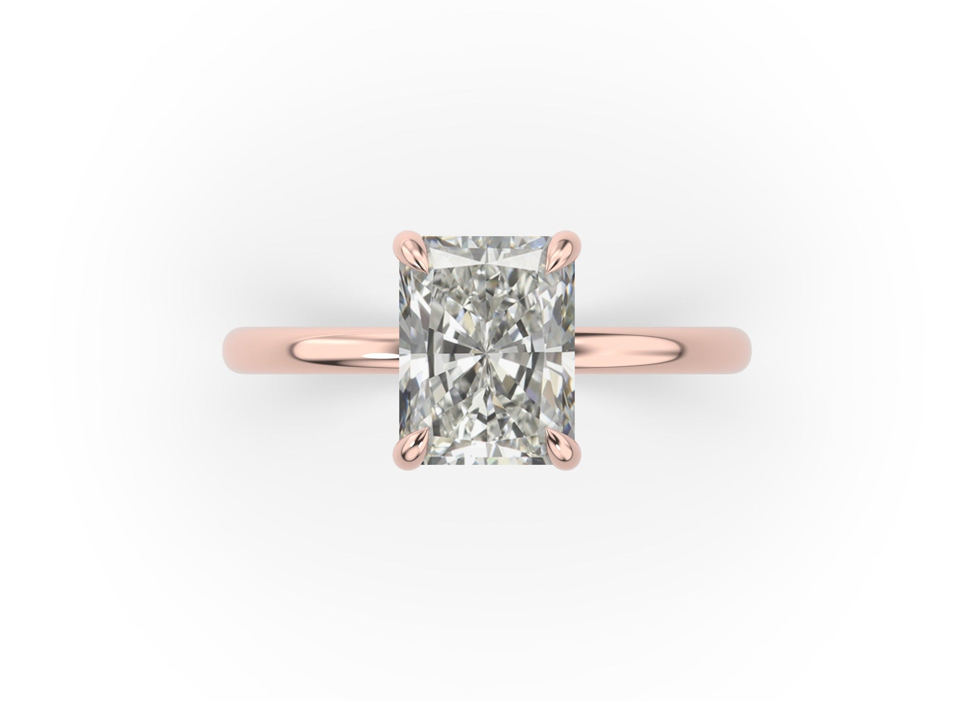 Four Claw Radiant Rose Gold Solitaire Engagement Ring