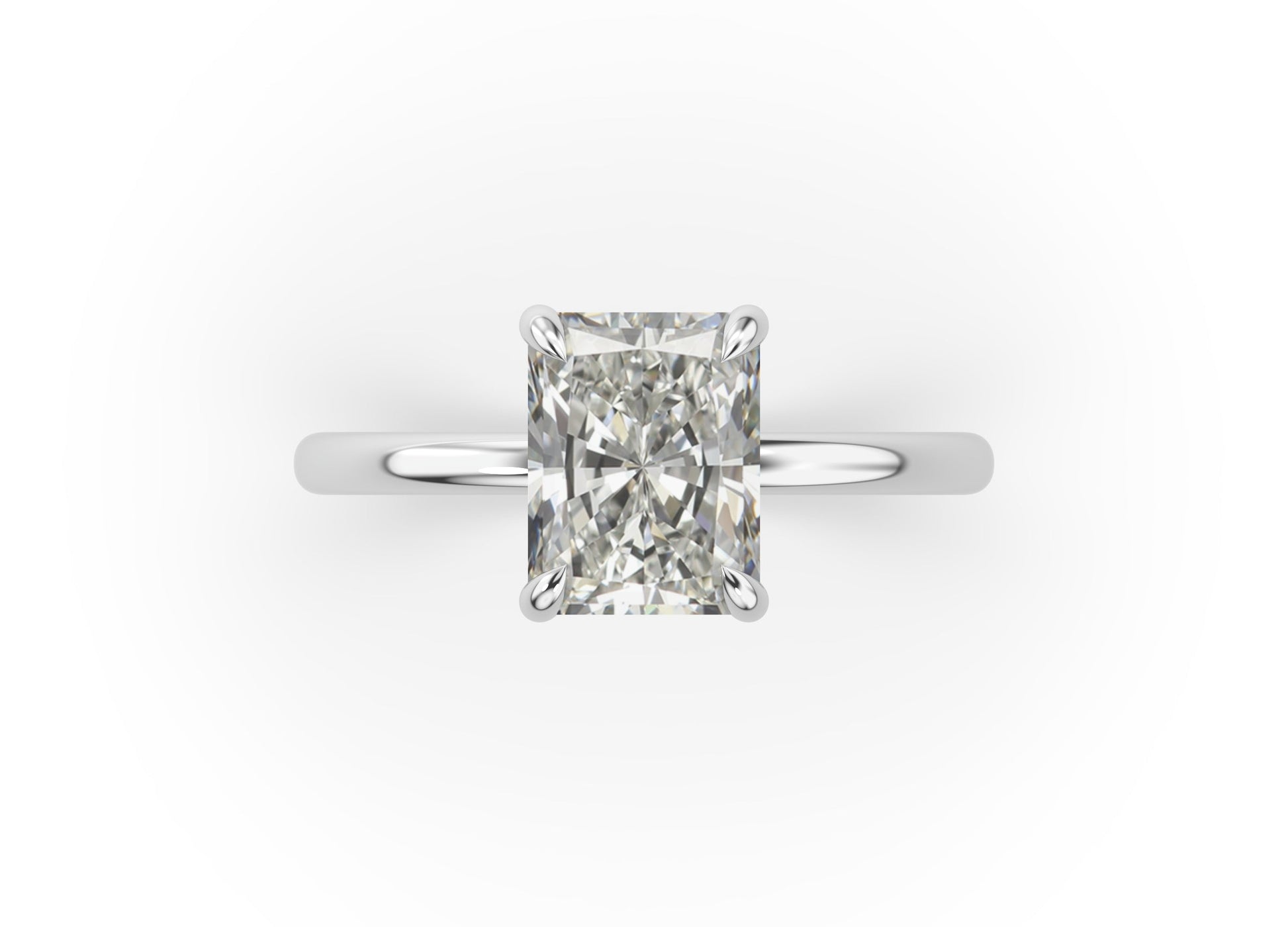 Four Claw Radiant White Gold Solitaire Engagement Ring