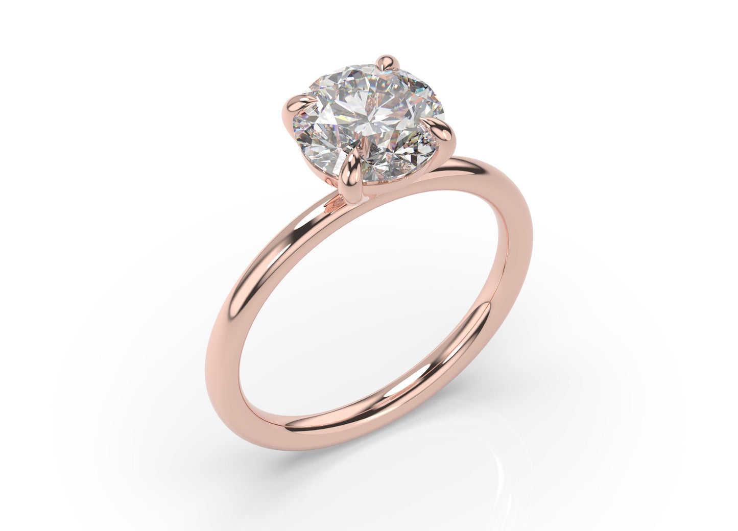 Four Claw Round Brilliant Rose Gold Solitaire Engagement Ring