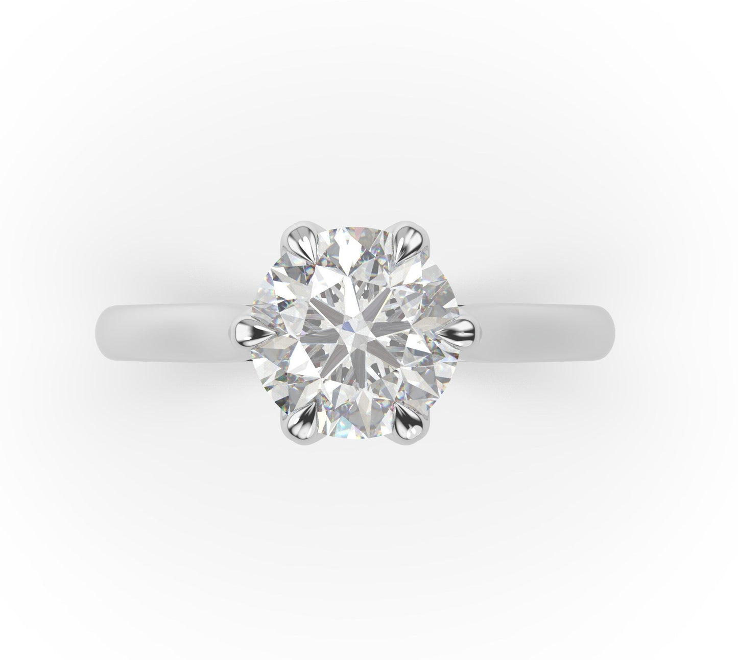 Round Brilliant White Gold Six Claw Solitaire Lab Diamond Engagement Ring 