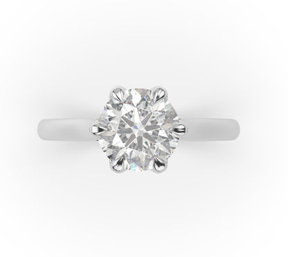 Round Brilliant White Gold Six Claw Solitaire Lab Diamond Engagement Ring 