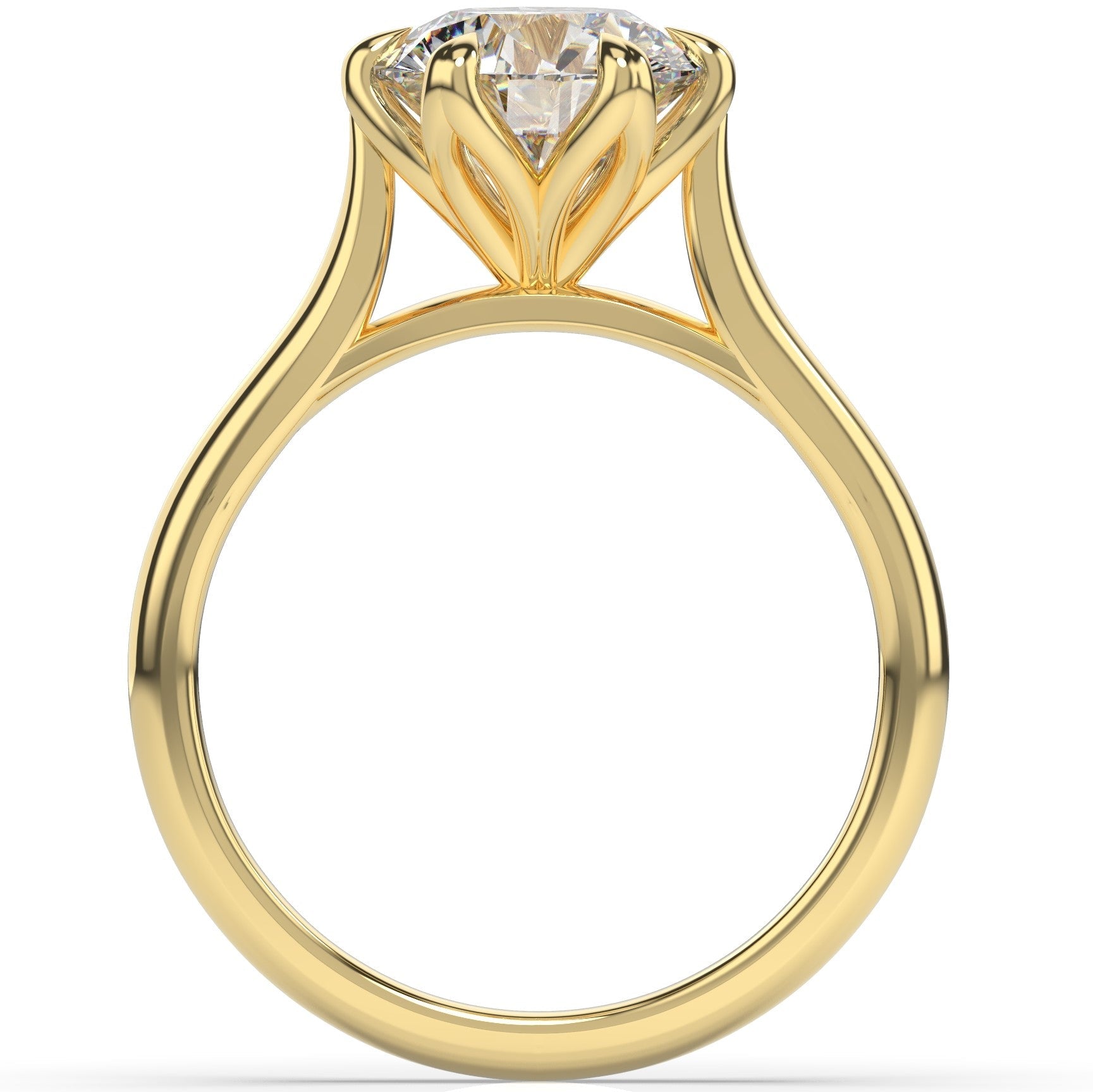 Round Brilliant Yellow Gold Six Claw Solitaire Lab Diamond Engagement Ring 