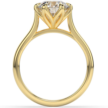 Round Brilliant Yellow Gold Six Claw Solitaire Lab Diamond Engagement Ring 