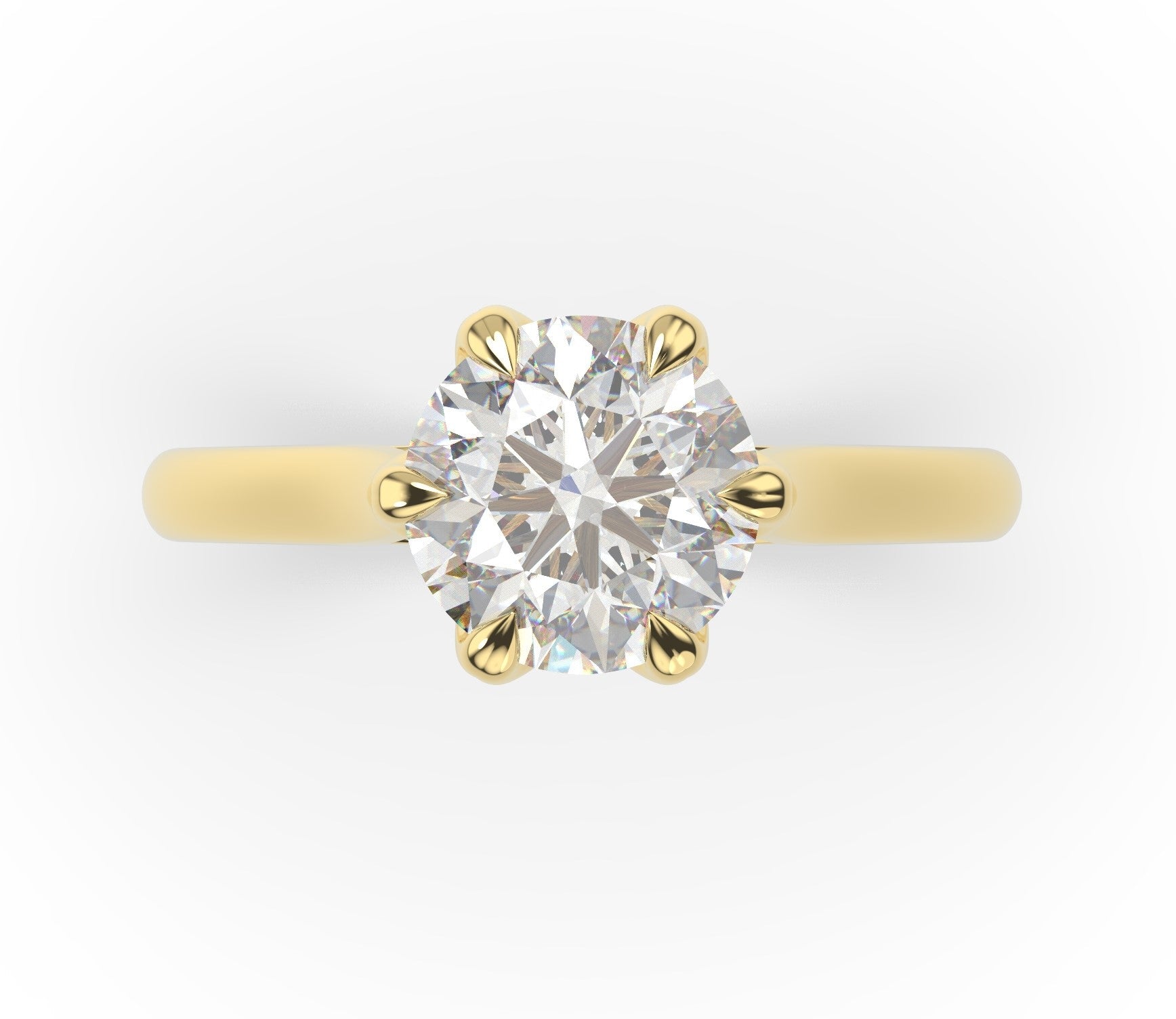 Round Brilliant Yellow Gold Six Claw Solitaire Lab Diamond Engagement Ring 