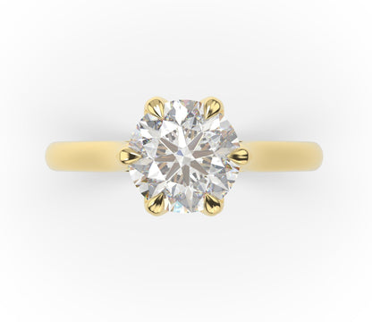Round Brilliant Yellow Gold Six Claw Solitaire Lab Diamond Engagement Ring 