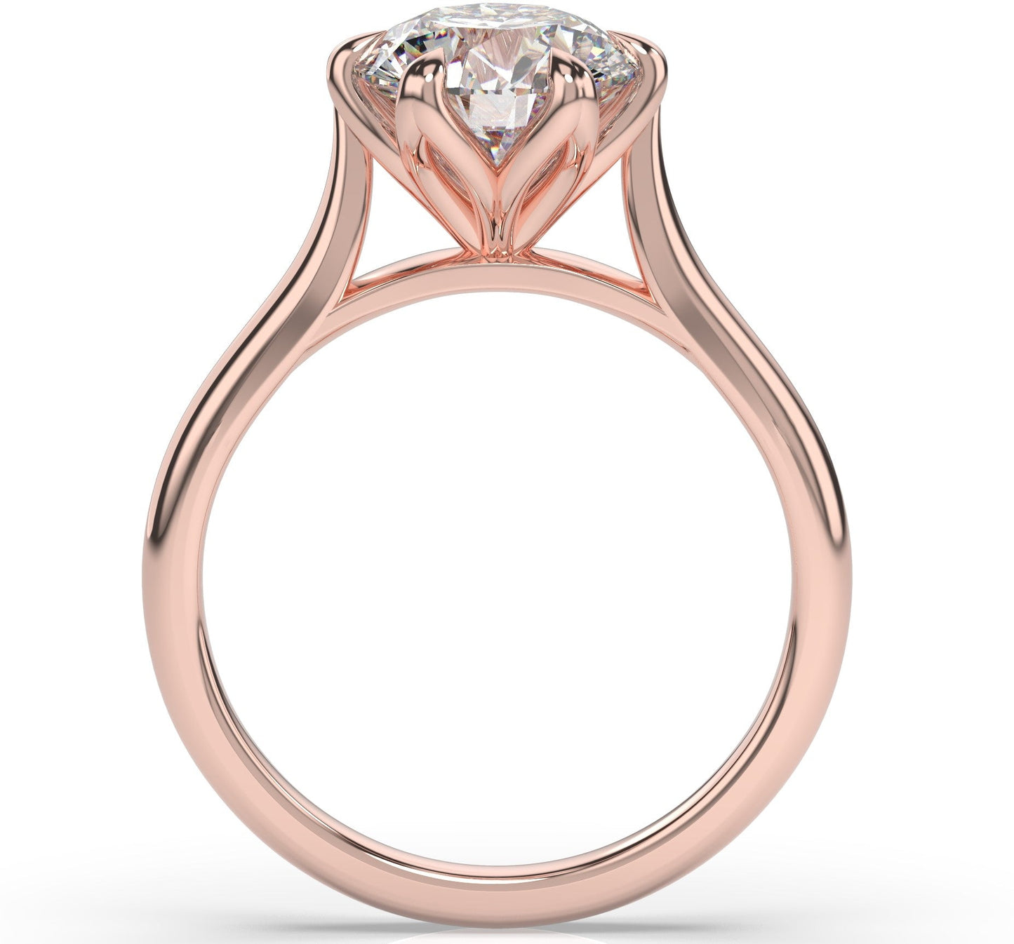 Round Brilliant Rose Gold Six Claw Solitaire Lab Diamond Engagement Ring 