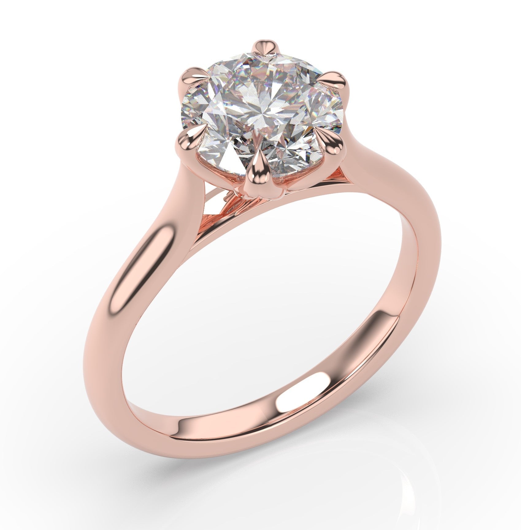 Round Brilliant Rose Gold Six Claw Solitaire Lab Diamond Engagement Ring 