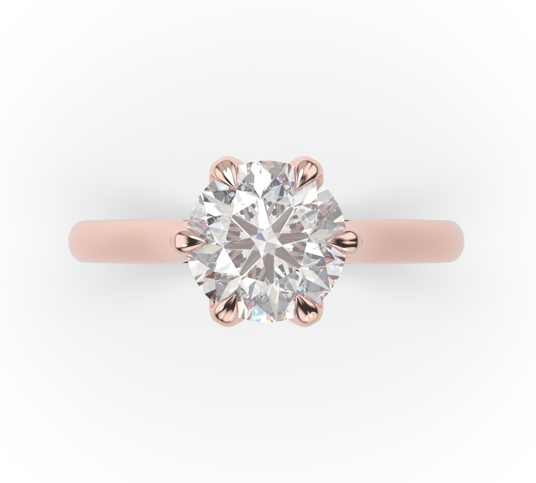 Round Brilliant Rose Gold Six Claw Solitaire Lab Diamond Engagement Ring 