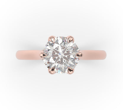 Round Brilliant Rose Gold Six Claw Solitaire Lab Diamond Engagement Ring 