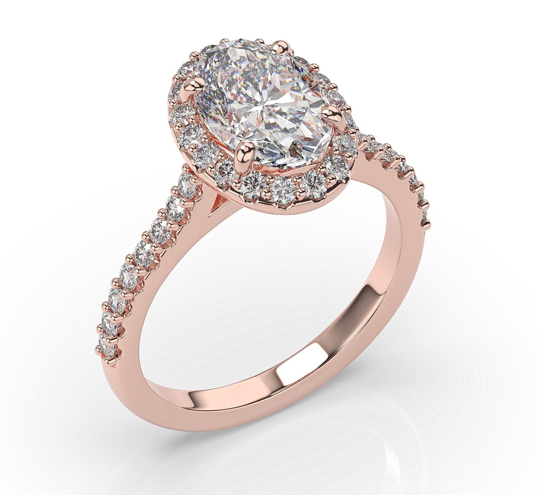 Oval Rose Gold Halo Style Engagement Ring 