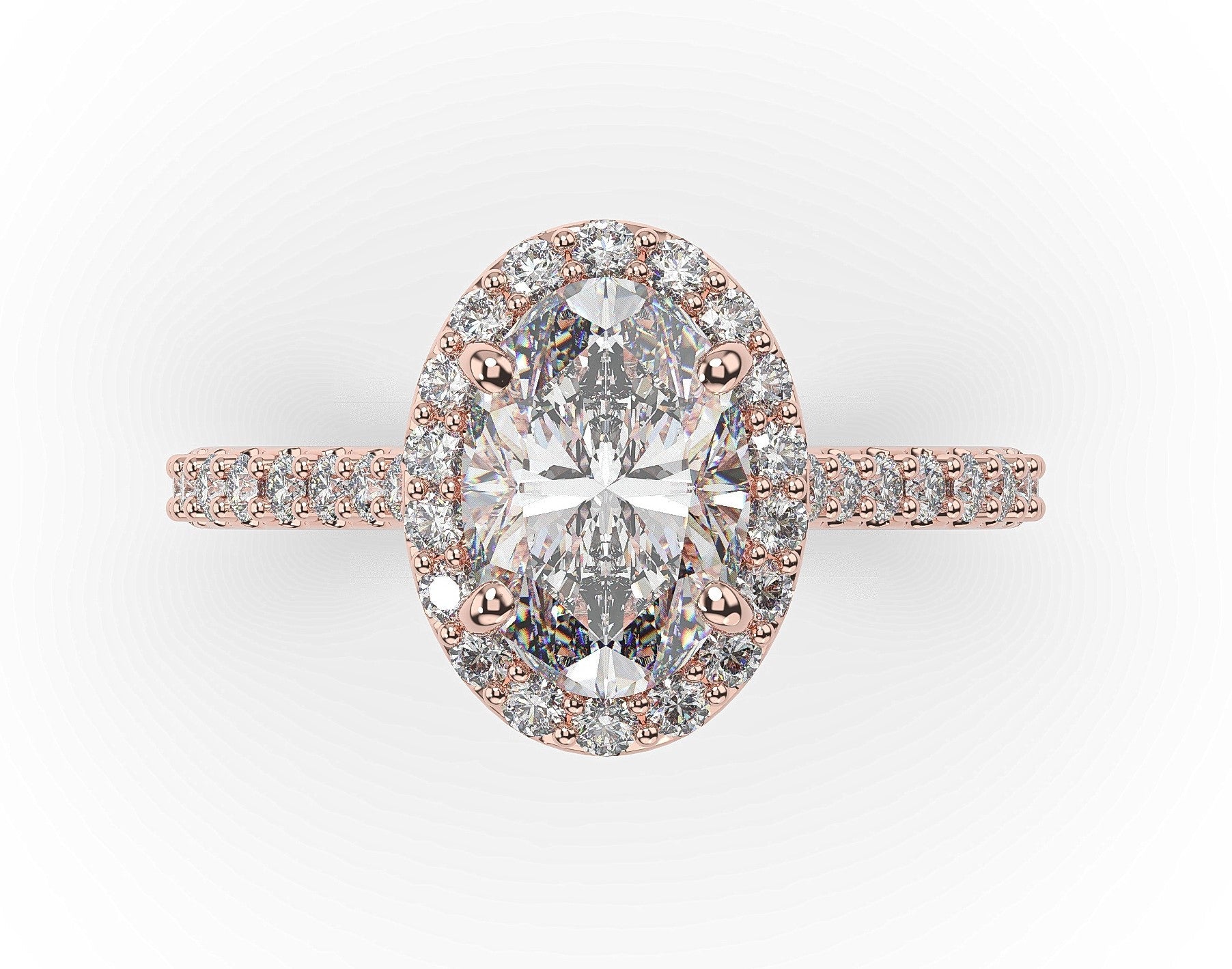Oval Rose Gold Halo Style Engagement Ring 