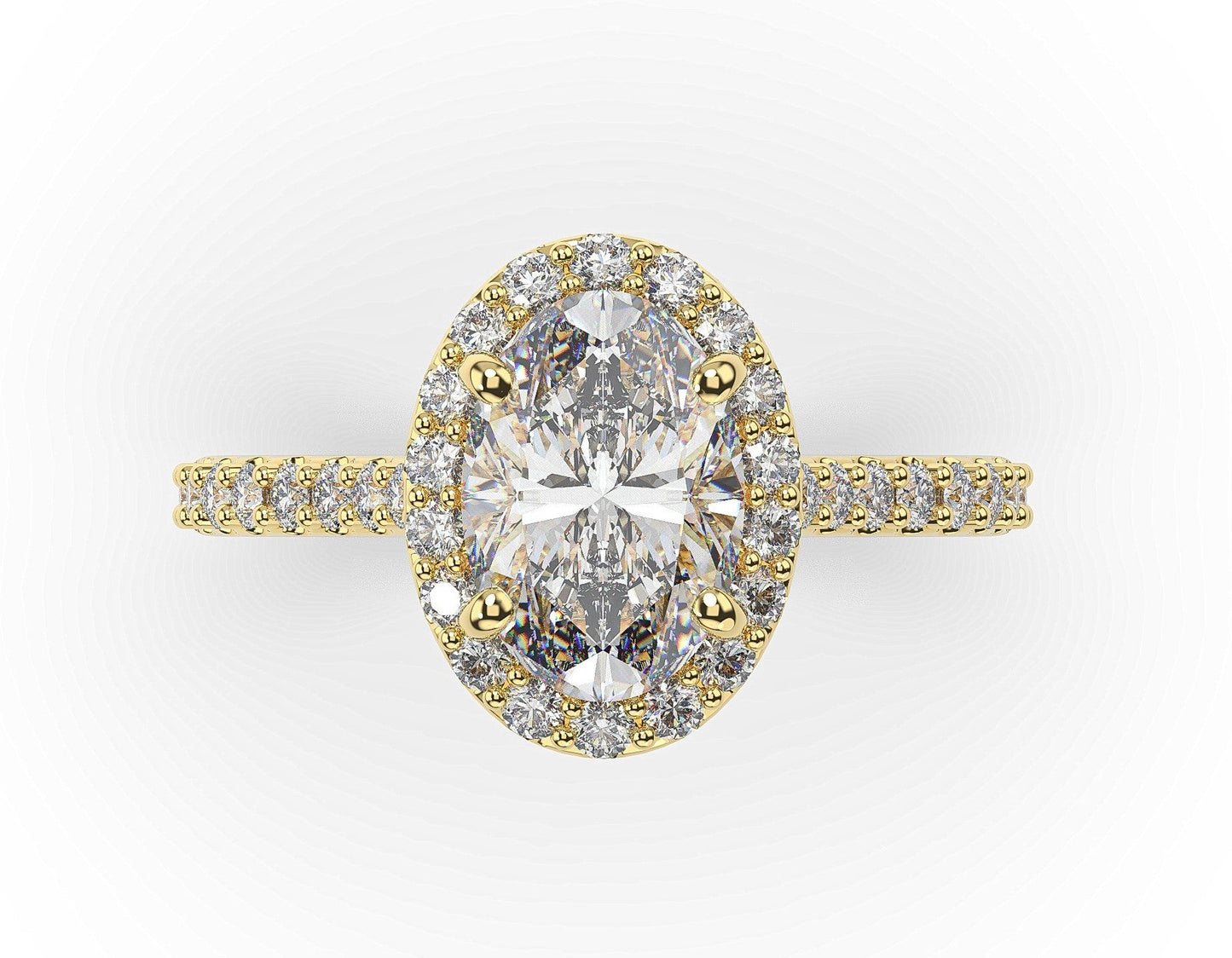 Oval Yellow Gold Halo Style Engagement Ring 