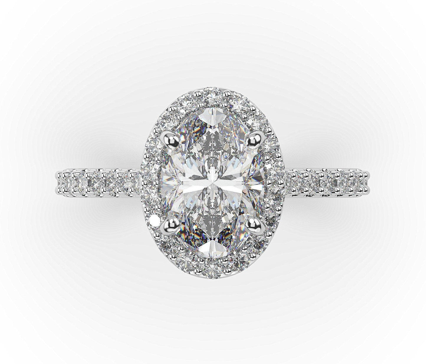 Oval White Gold Halo Style Engagement Ring 