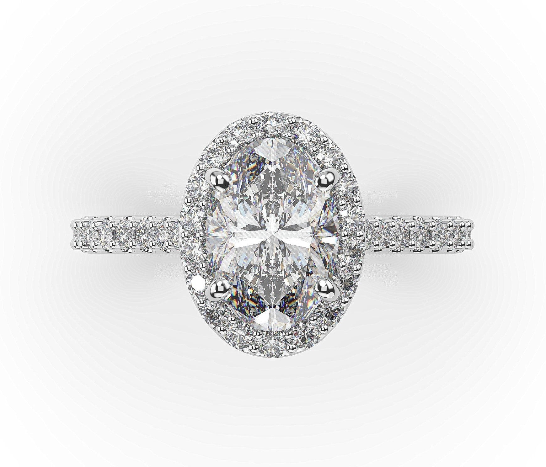 Oval White Gold Halo Style Engagement Ring 