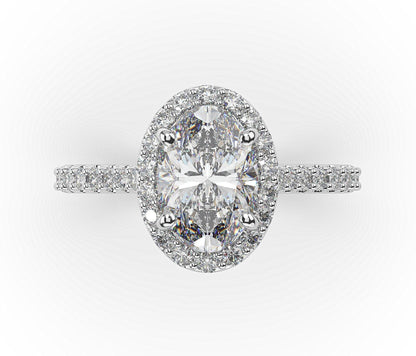 Oval White Gold Halo Style Engagement Ring 