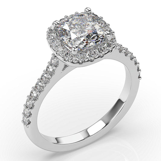 Cushion White Gold Halo Style Engagement Ring 