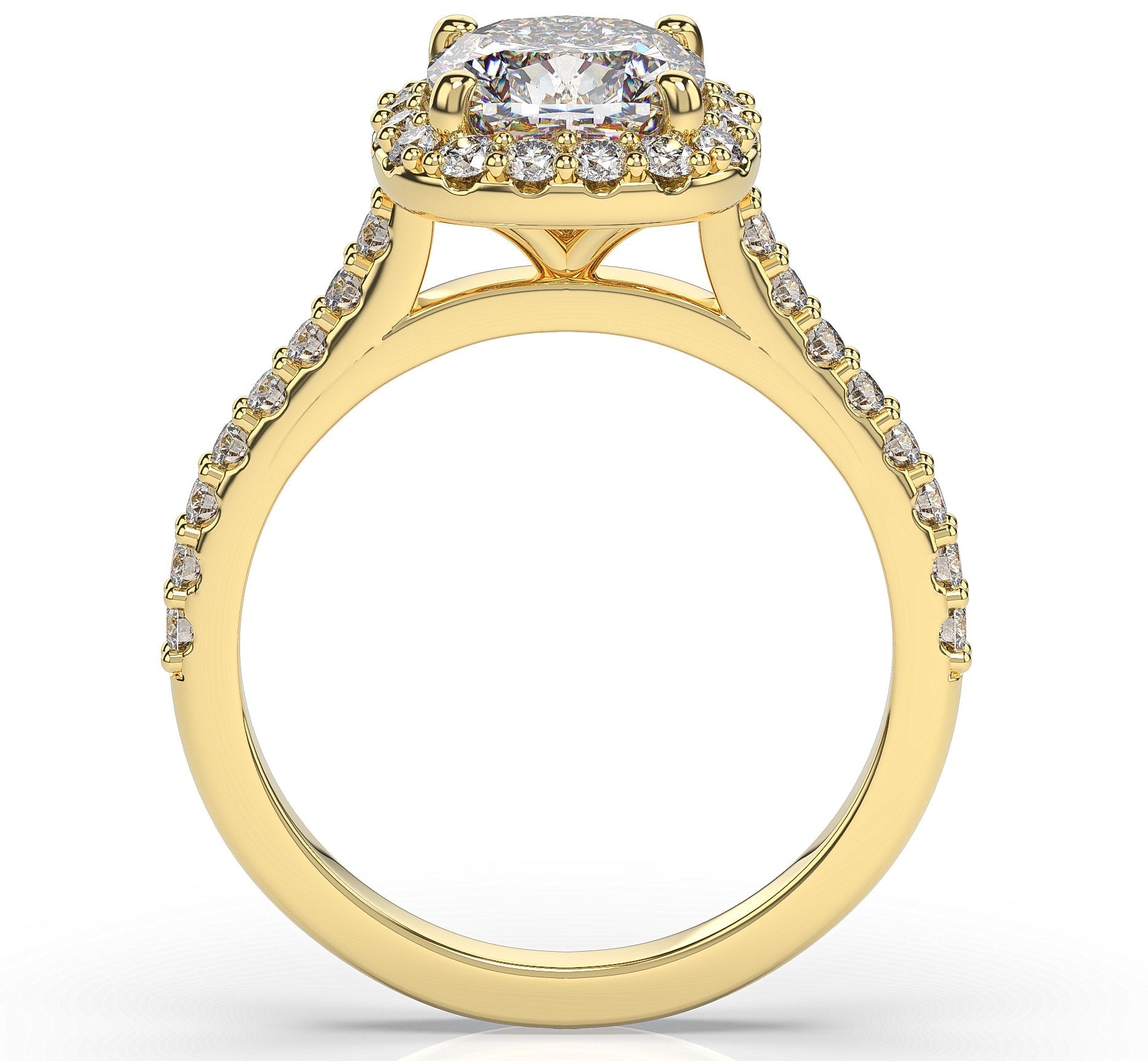 Cushion Yellow Gold Halo Style Engagement Ring 