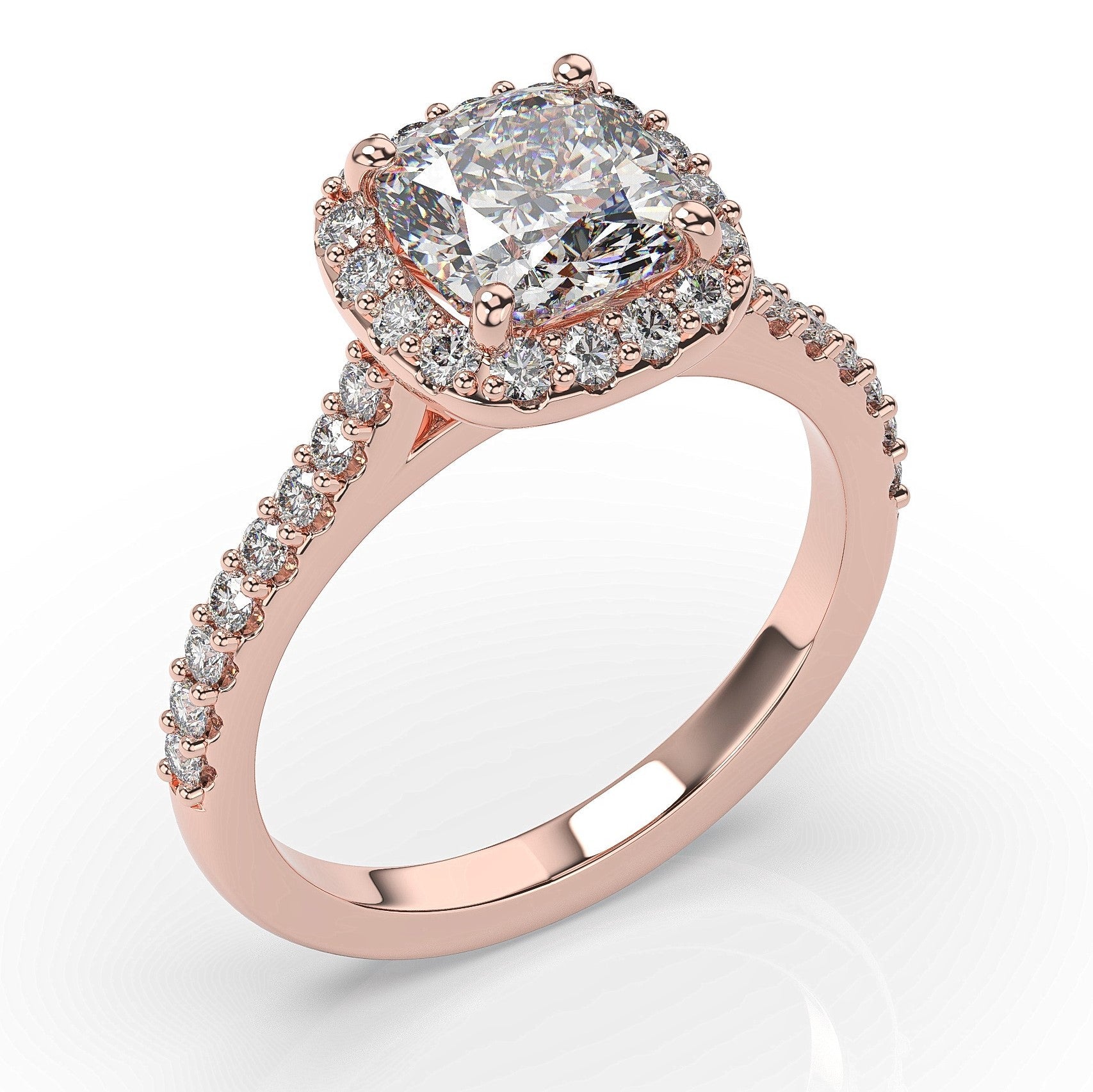 Cushion Rose Gold Halo Style Engagement Ring 