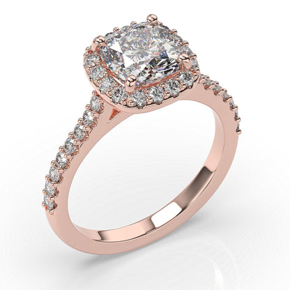 Cushion Rose Gold Halo Style Engagement Ring 