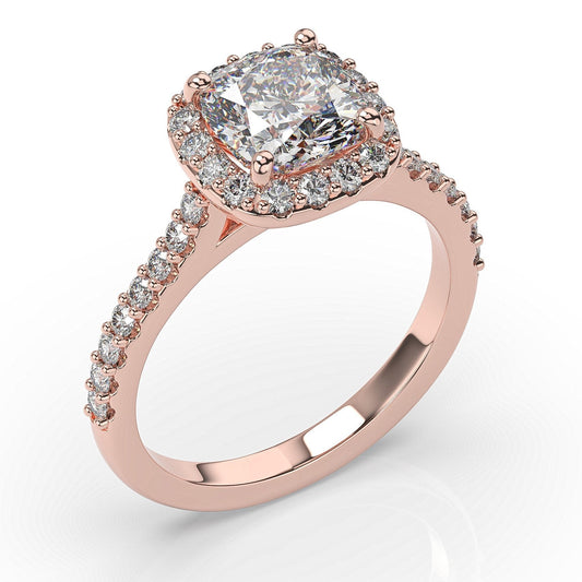 Cushion Rose Gold Halo Style Engagement Ring 