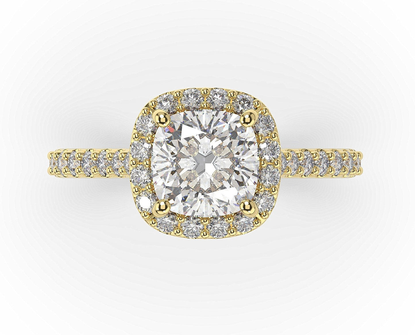Cushion Yellow Gold Halo Style Engagement Ring 