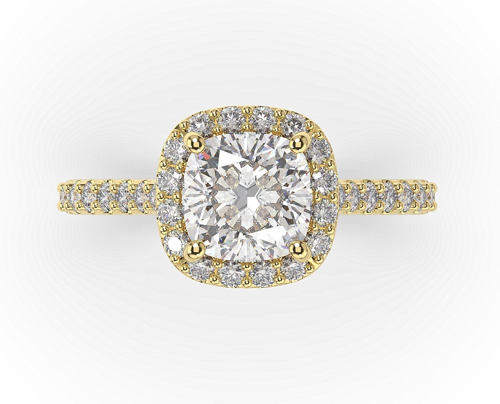 Cushion Yellow Gold Halo Style Engagement Ring 