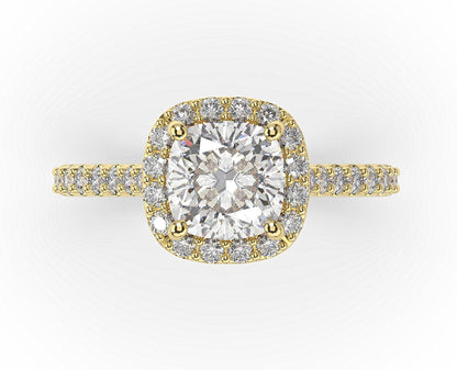 Cushion Yellow Gold Halo Style Engagement Ring 