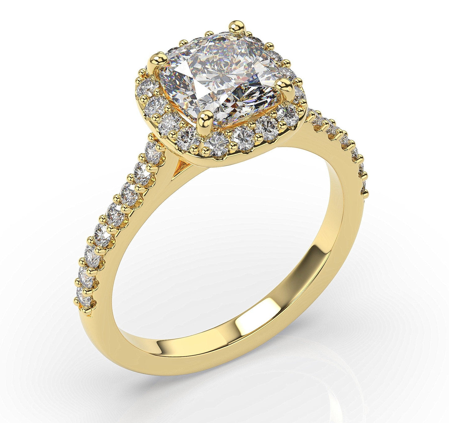 Cushion Yellow Gold Halo Style Engagement Ring 