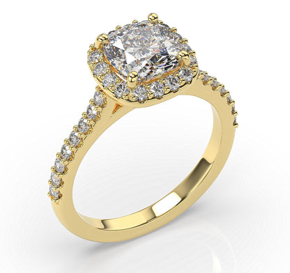 Cushion Yellow Gold Halo Style Engagement Ring 