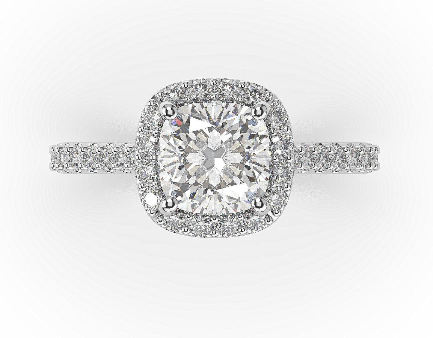 Cushion White Gold Halo Style Engagement Ring 
