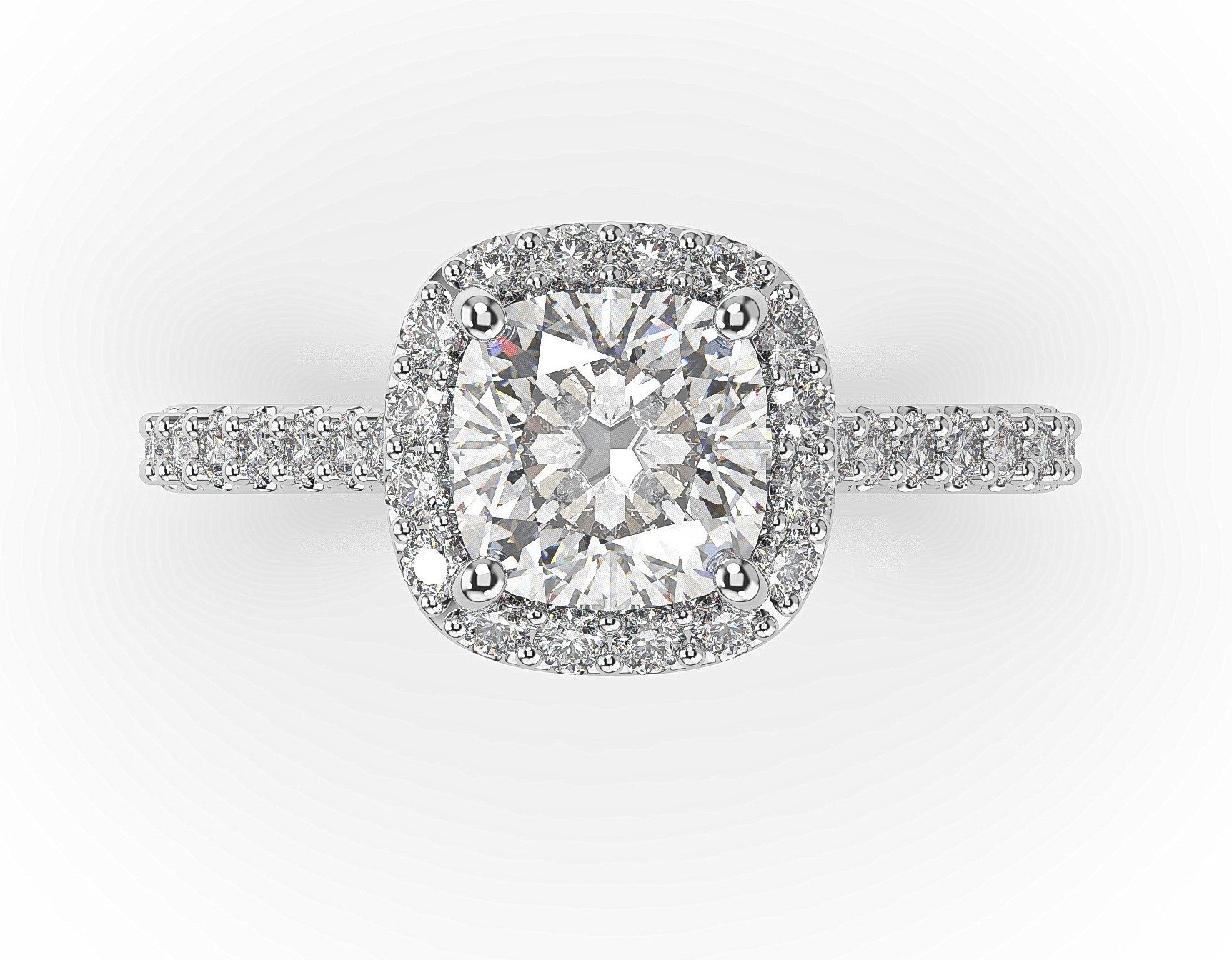Cushion White Gold Halo Style Engagement Ring 