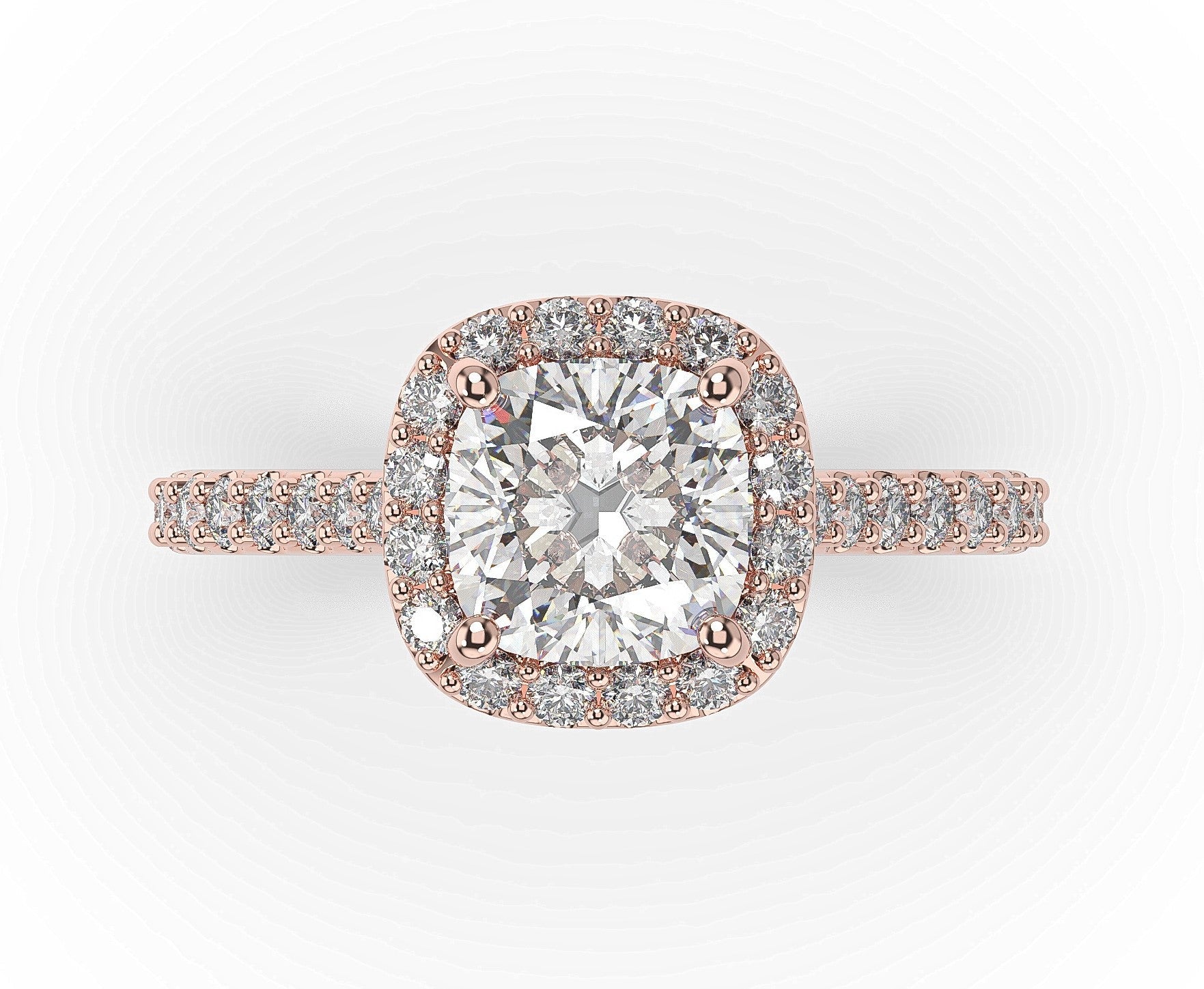 Cushion Rose Gold Halo Style Engagement Ring 