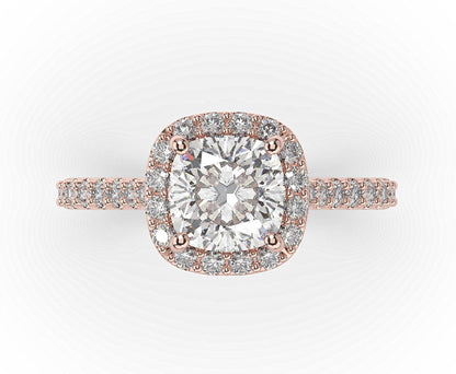 Cushion Rose Gold Halo Style Engagement Ring 