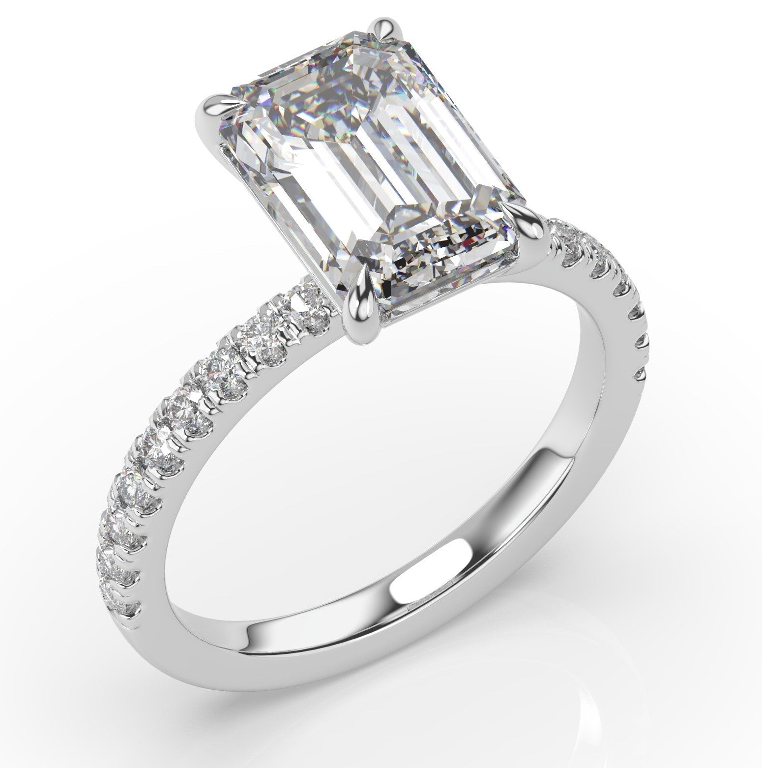 Emerald White Gold Claw Set Style Engagement Ring 