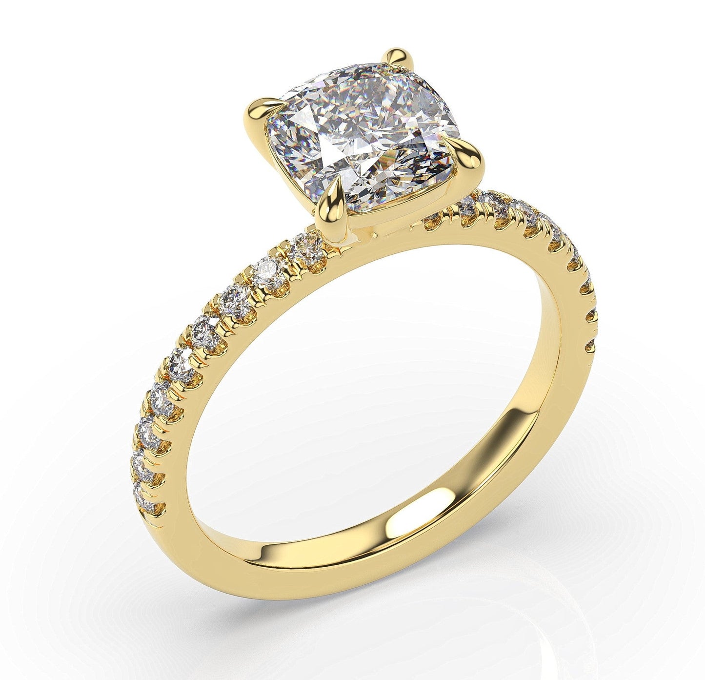 Cushion Yellow Gold Claw Set Style Engagement Ring 