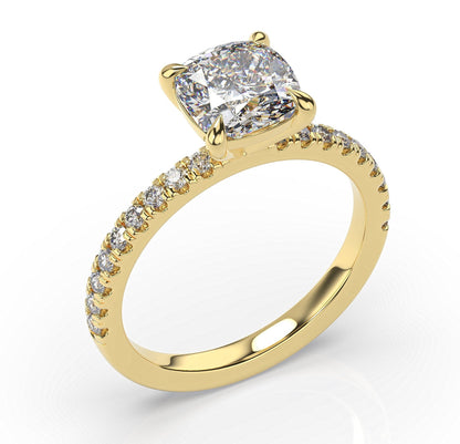 Cushion Yellow Gold Claw Set Style Engagement Ring 
