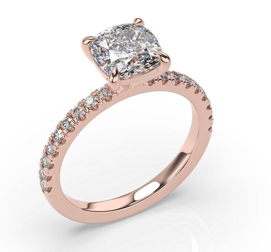 Cushion Rose Gold Claw Set Style Engagement Ring 