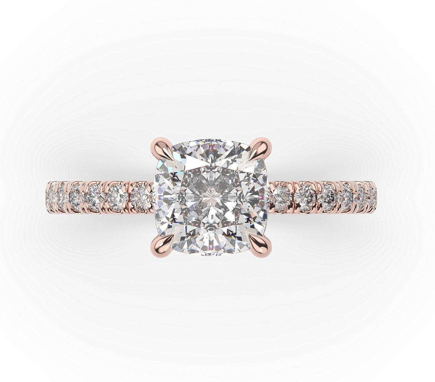 Cushion Rose Gold Claw Set Style Engagement Ring 
