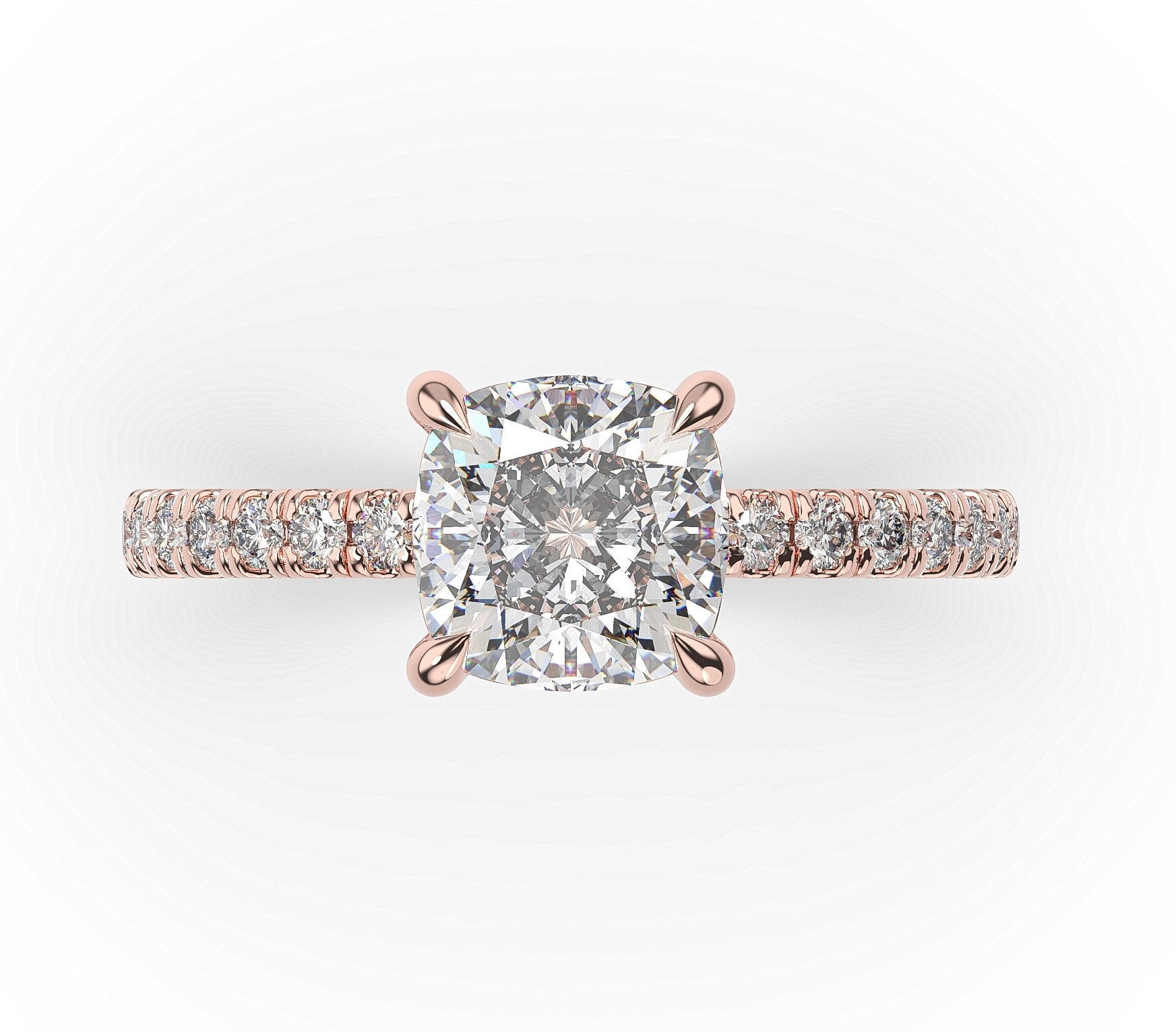 Cushion Rose Gold Claw Set Style Engagement Ring 