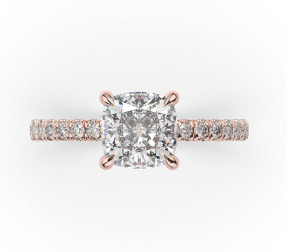 Cushion Rose Gold Claw Set Style Engagement Ring 