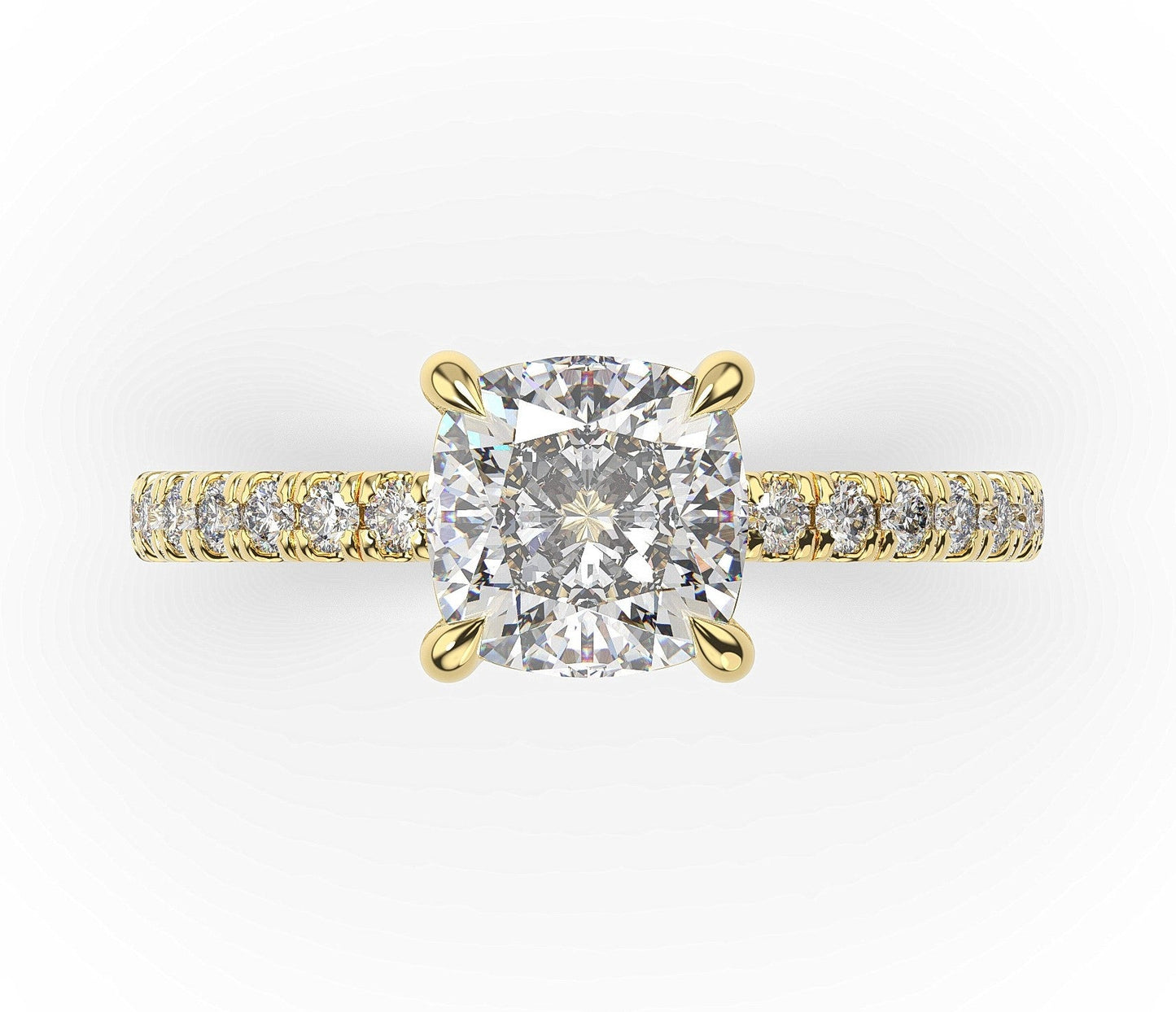 Cushion Yellow Gold Claw Set Style Engagement Ring 