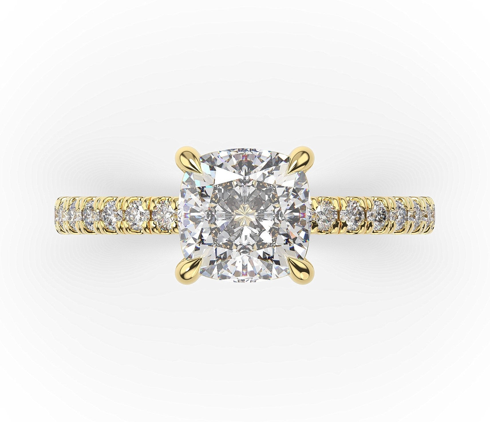 Cushion Yellow Gold Claw Set Style Engagement Ring 