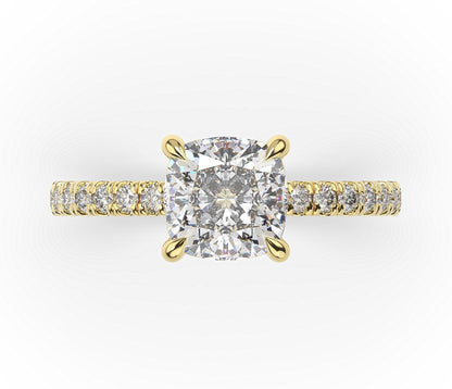 Cushion Yellow Gold Claw Set Style Engagement Ring 