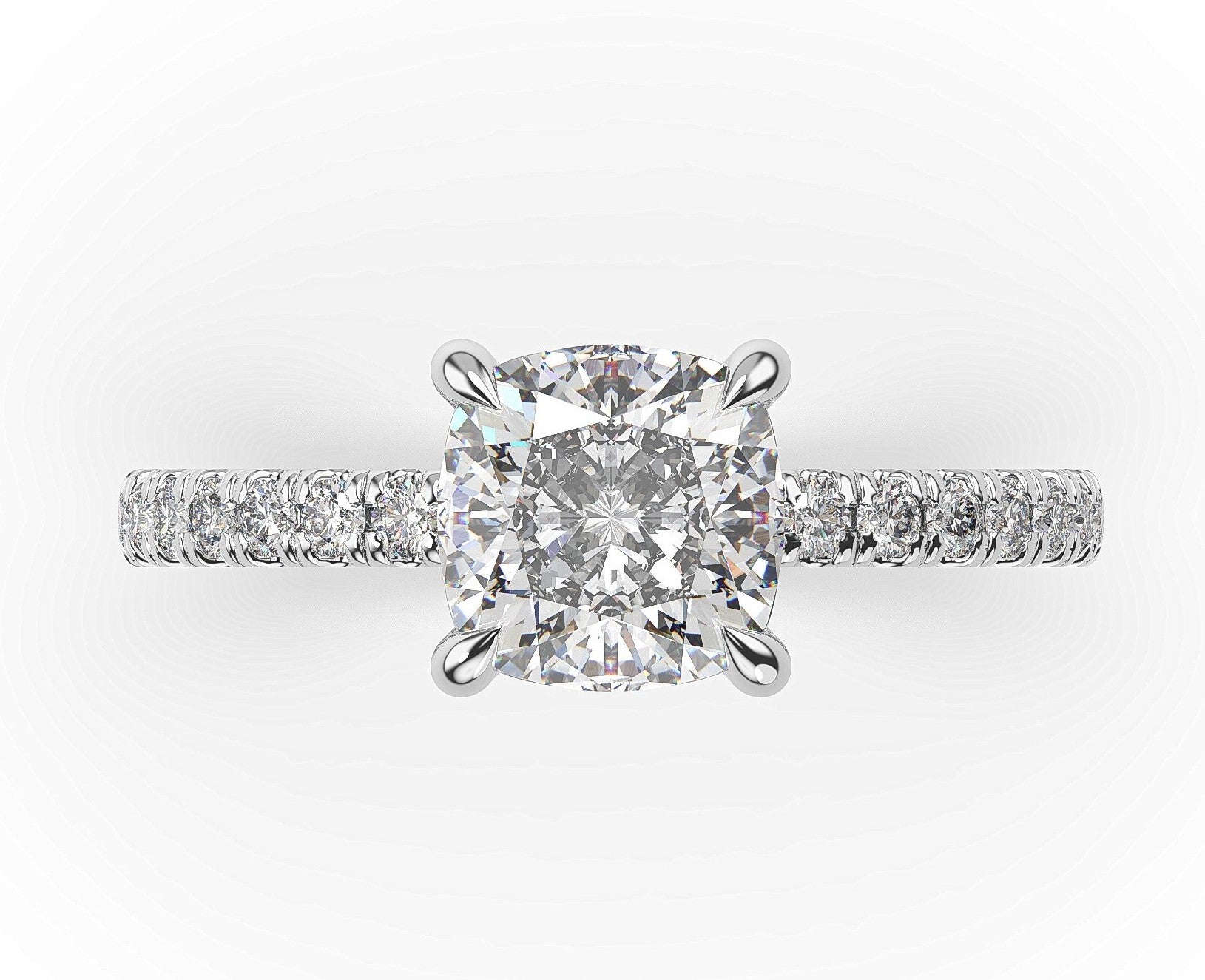 Cushion White Gold Claw Set Style Engagement Ring 
