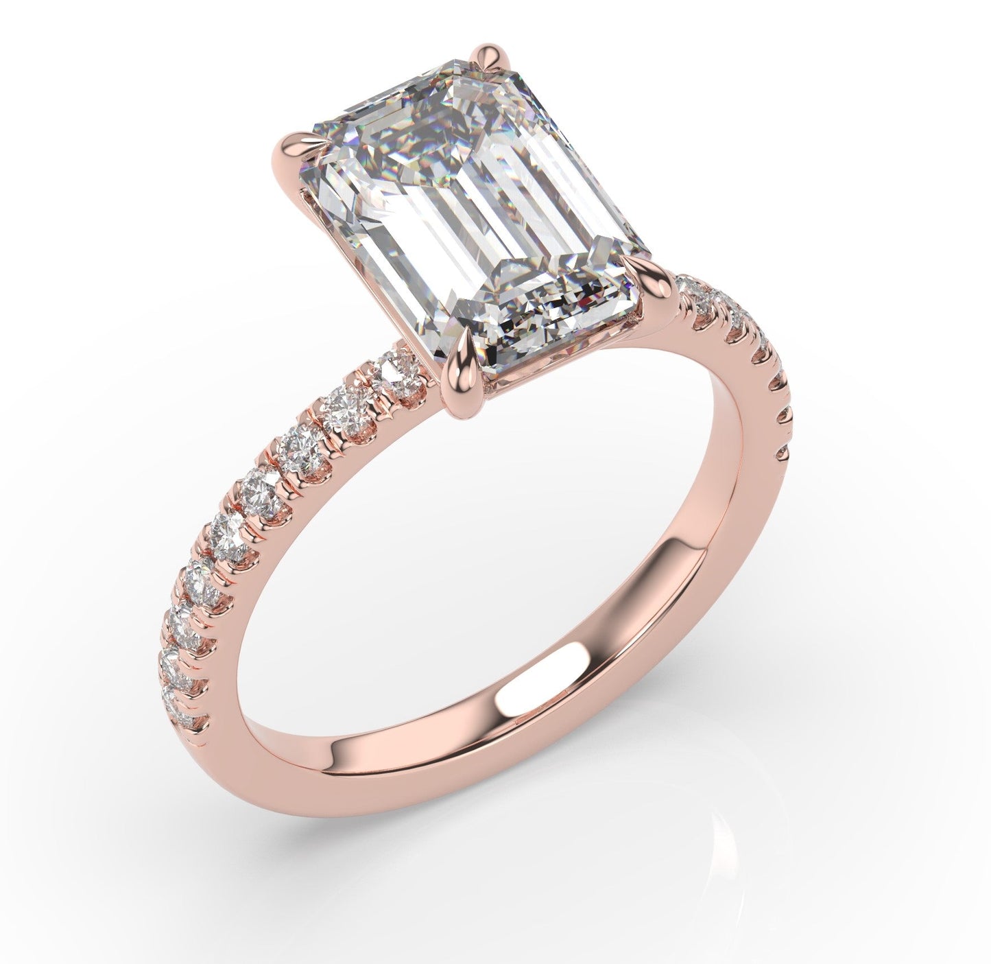 Emerald Rose Gold Claw Set Style Engagement Ring 