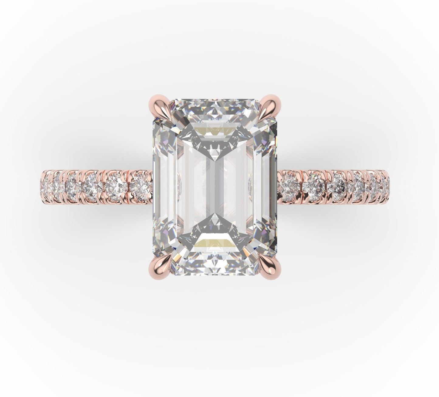 Emerald Rose Gold Claw Set Style Engagement Ring 