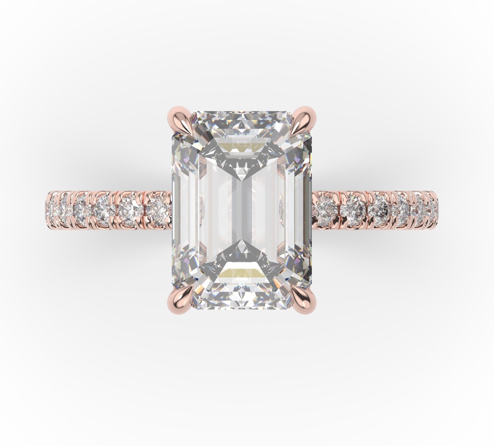 Emerald Rose Gold Claw Set Style Engagement Ring 