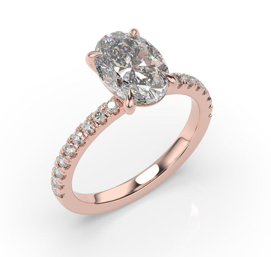 Oval Rose Gold Claw Set Style Engagement Ring 