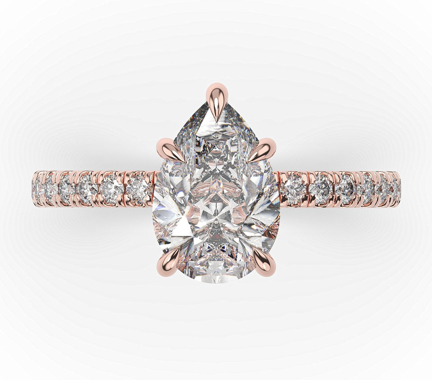 Pear Rose Gold Claw Set Style Engagement Ring 